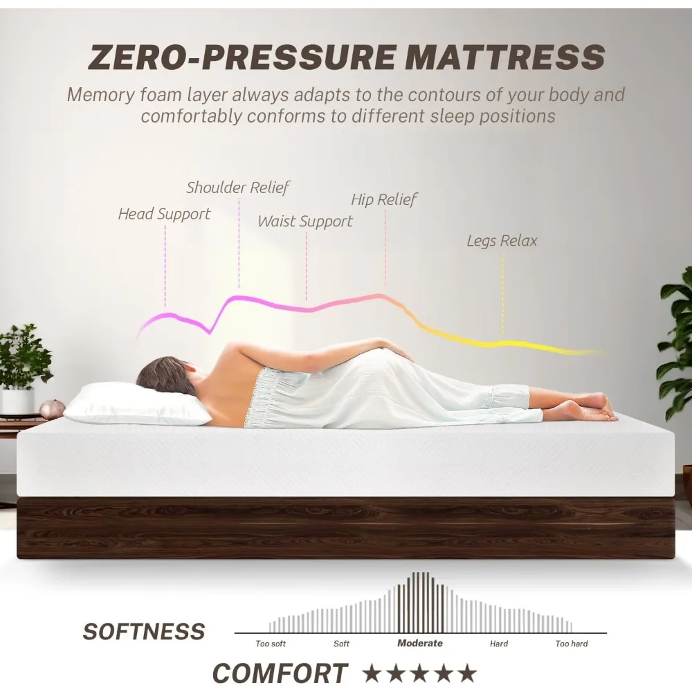 Full Size Mattress for Pressure Relief & Cooler Sleep, CertiPUR-US Certified, 10 Inch Medium-Firm Gel Memory Foam Mattress