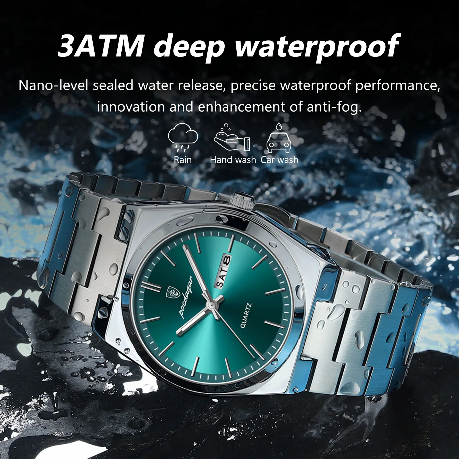 Reloj de pulsera POEDAGAR de lujo de cuarzo para hombre, relojes deportivos para hombre, Reloj luminoso resistente al agua con fecha y semana, Reloj de acero inoxidable para hombre + caja