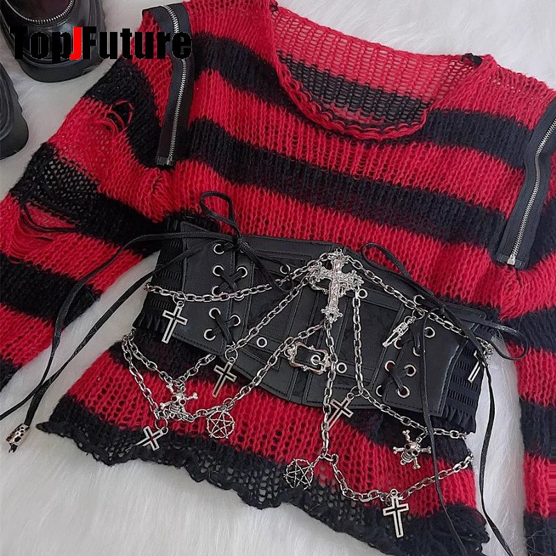 Harajuku Steampunk Y2K para mujer, cinturón de chica de especias, corsé de sello, cadena Punk Abi Street, esqueleto oscuro de hip-hop europeo y americano