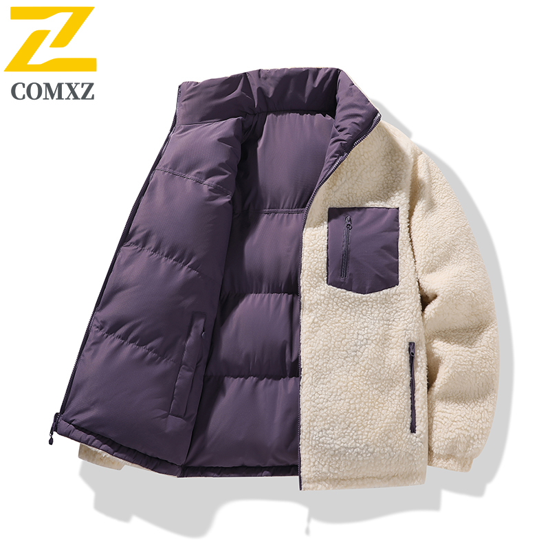 Winter 2-seitiger Fleece-Parka für Herren, 2025, Freizeit, Schnee, dicker Lammsamt, warme gepolsterte Jacke, trendiger winddichter Baumwoll-Polstermantel