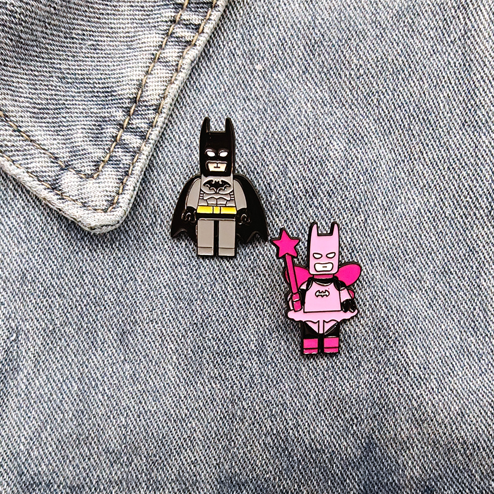2pcs/set 3D Cartoon Star Pink Black Bat Love Heart Building Block Key Ring Backpack Pendant Couple Keychain Gift