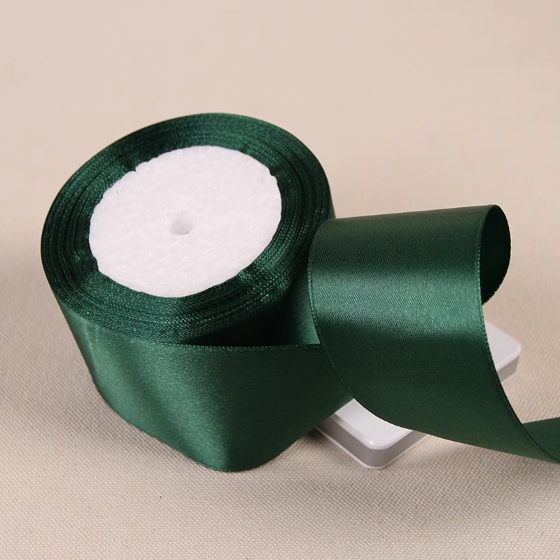 25 yardas/rollo de cinta de raso de una sola cara verde oscuro, manualidades hechas a mano, Material de lazo, caja de regalo para fiesta de Navidad, cinta para envolver