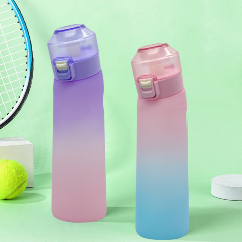 Botella de agua con sabor a aire LUSQI con anillo de 7 sabores, taza de plástico Tritan de paja de moda deportiva adecuada para deportes al aire libre y Fitness