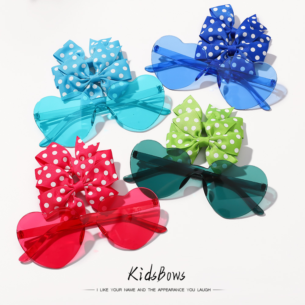 3 Teile/satz Kinder Nette Feste Dot Haarnadel Bunte Herz Sonnenbrille Set Mädchen Boutique Bowknot Haar Clips Kinder Haar Zubehör
