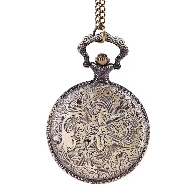 Conjunto chinês de presente dragão esculpido longo, Relógio de bolso quartzo masculino, Colar Oco Clássico, Tendência da Moda Retro