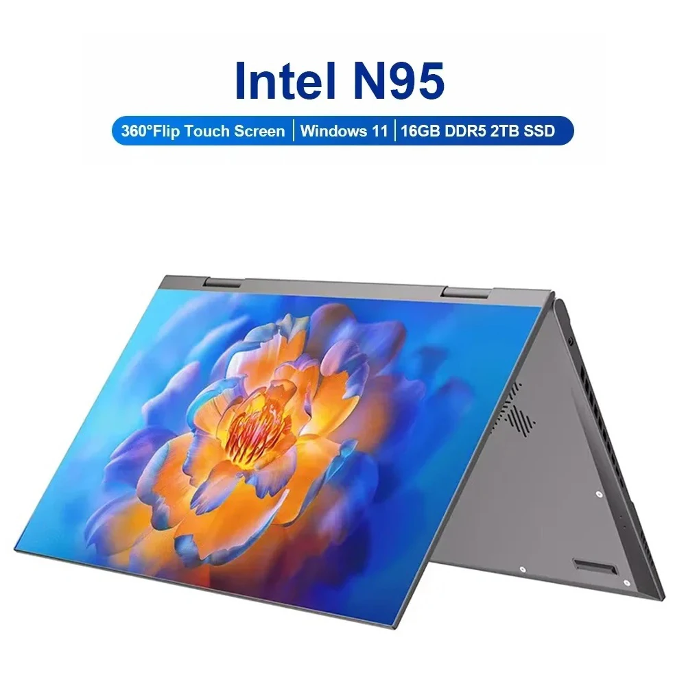 10.95 Inch 2 in 1 Touch Screen 360° Flip Laptop Intel N95 Win 11 Pro 16GB DDR5 2TB SSD for Office Gaming Portable Notebook PC