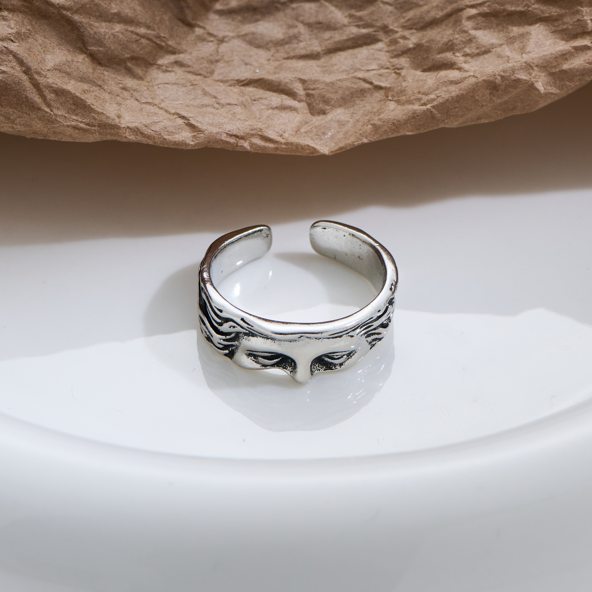 Rings For Men Creative Venus Mask Ring, Retro Thai Silver Relief With Adjustable Opening Ring Confessing Gift