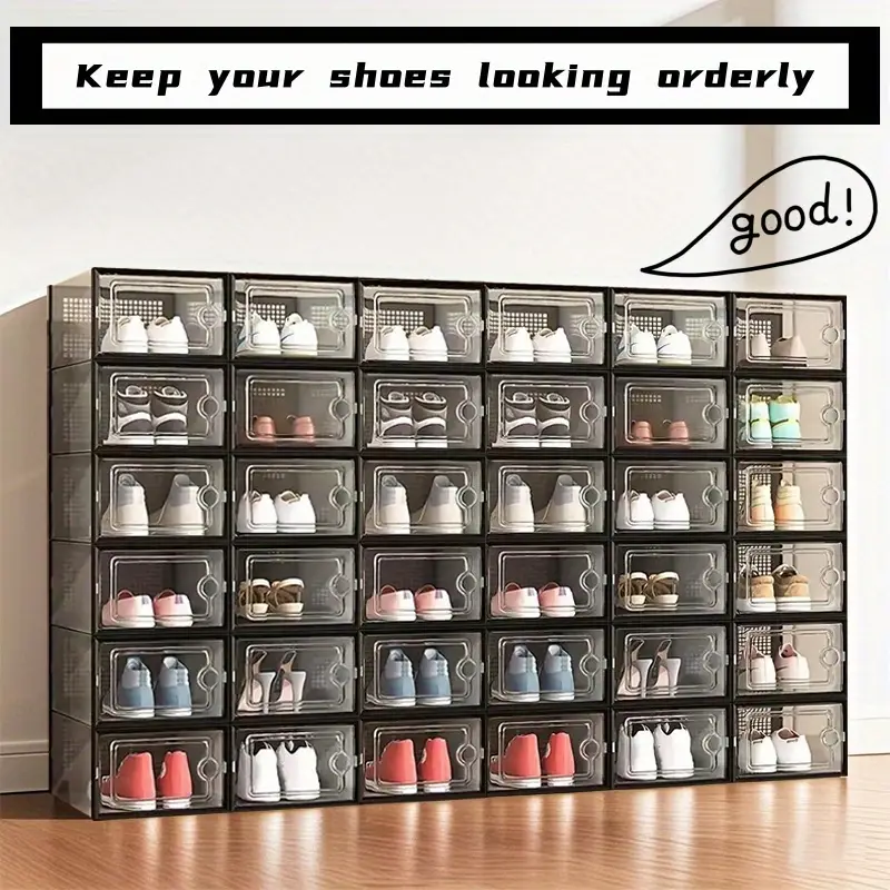 6/12 thick transparent shoe boxes with lids, shoe storage and organizing boxes, foldable and stackable shoe racks, space saving