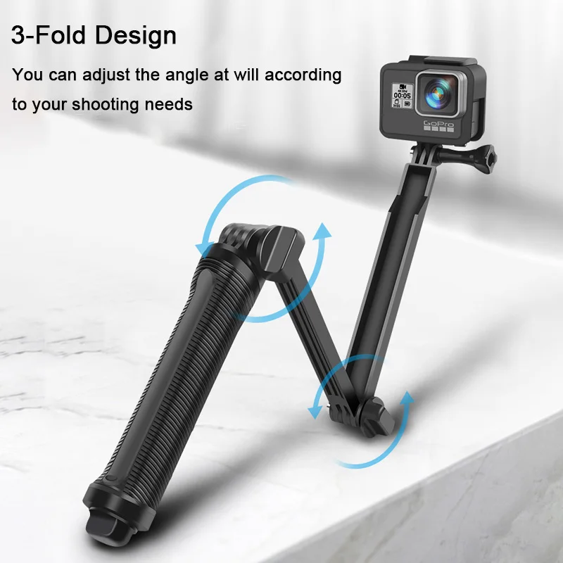 Palo de Selfie impermeable de 3 pliegues, soporte de 3 vías, monopié, Mini trípode para GoPro 12 11 10 9 8 7 Insta360 Osmo, accesorios para Cámara de Acción