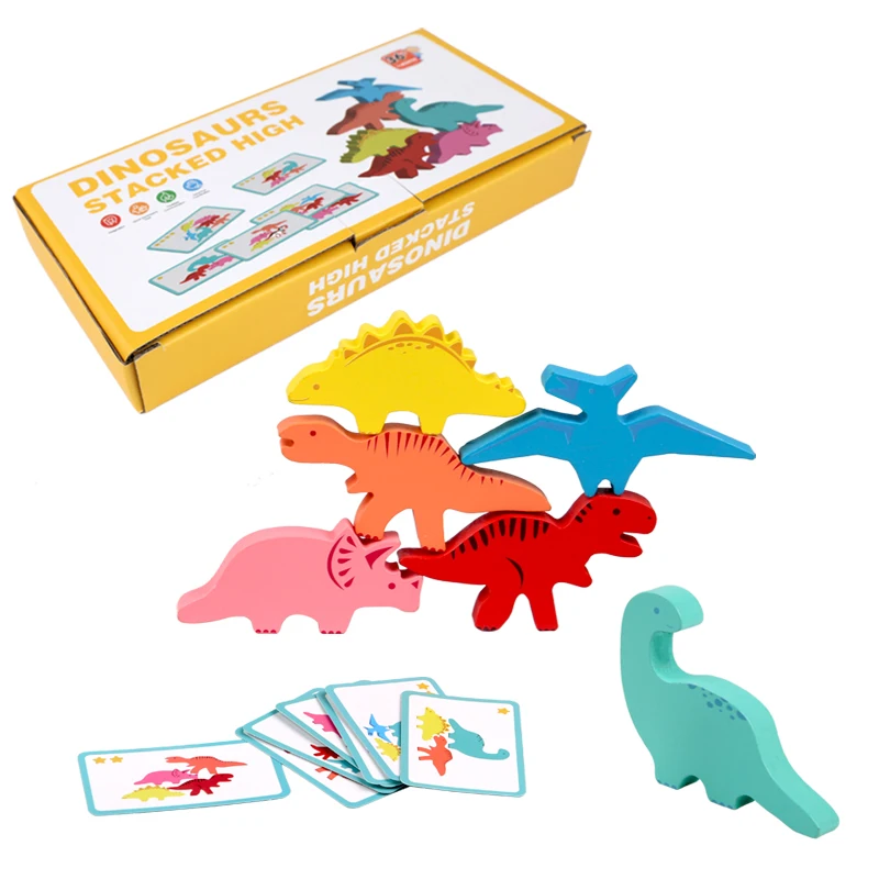 Bloques de equilibrio de madera, juguetes para niños, construcción de dinosaurios animales, juegos de mesa altos apilables, juguete Montessori de madera, regalo para niños