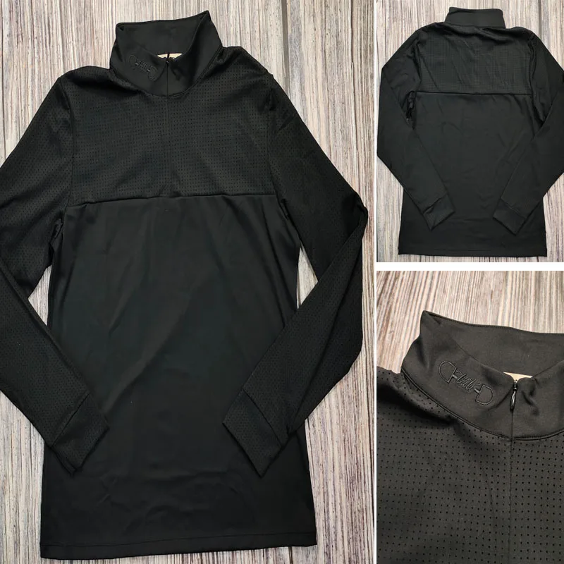 女性用長袖乗馬Tシャツ、ジッパーシャツ、乗馬服、競技、ウエスタンブランド