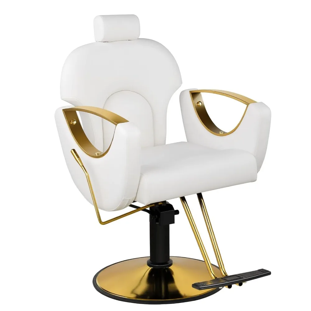 Reclining Salon Chair for Hair Stylist, Height Adjustable Hair Styling Armchair with 360 Degrees Rolling Swivel, Multi-Function