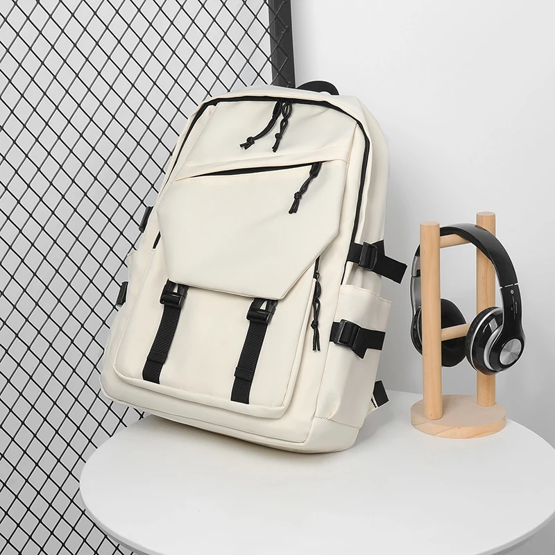Stylish Solid Color Simple Backpack Large Capacity Multifunctional Backpack Waterproof Couple Student Computer Backpack