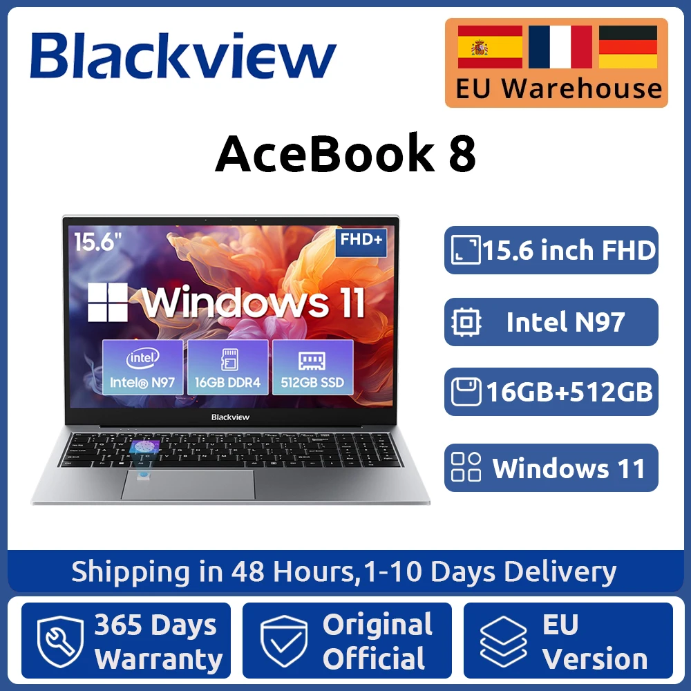 Blackview AceBook 8 Laptop 15,6" 12. Generation Intel Alder Lake N97 16 GB RAM 512 GB SSD + Erweiterung bis zu 1 TB Windows 11 Home 15,6"