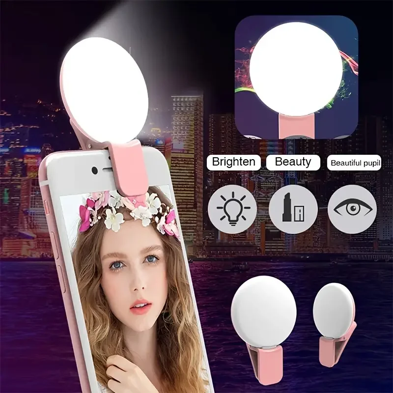 Anillo de luz de lente de Flash de relleno para teléfono móvil, lámpara portátil con Clip de tres rejillas de atenuación, Mini anillo de Selfie práctico duradero, 10 LED, Belleza