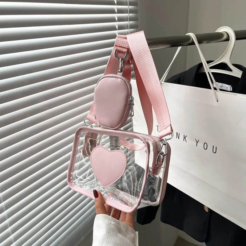 女性用のシンプルな透明ショルダーバッグ,クロスオーバーバッグ,ソフトPUレザー,スプライシング,PVC,ビーチレジャー,小銭入れ,ファッショナブル,新品