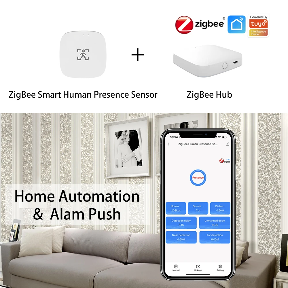 ZigBee Wifi MmWave Sensor de movimiento de presencia humana con detección de luminancia/distancia 5/110/220V Tuya Smart Life automatización del hogar