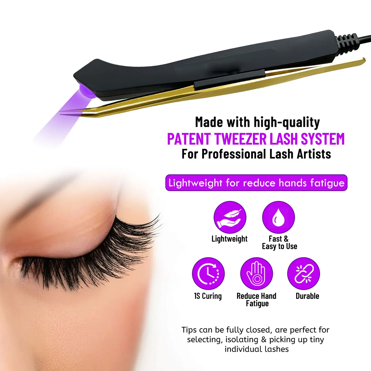 5W A Eyelashs Tweezers with Led Light Uv Eyelash Extensions Light Lamp Uv Lash Extension Glue Light on Tweezers