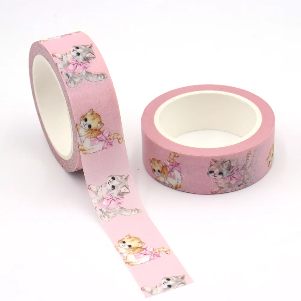 ใหม่ 1PC 15mm x 10m วาเลนไทน์ดอกไม้แมว Masking กาวอุปกรณ์สํานักงาน scrapbooking เครื่องเขียน Washi เทป