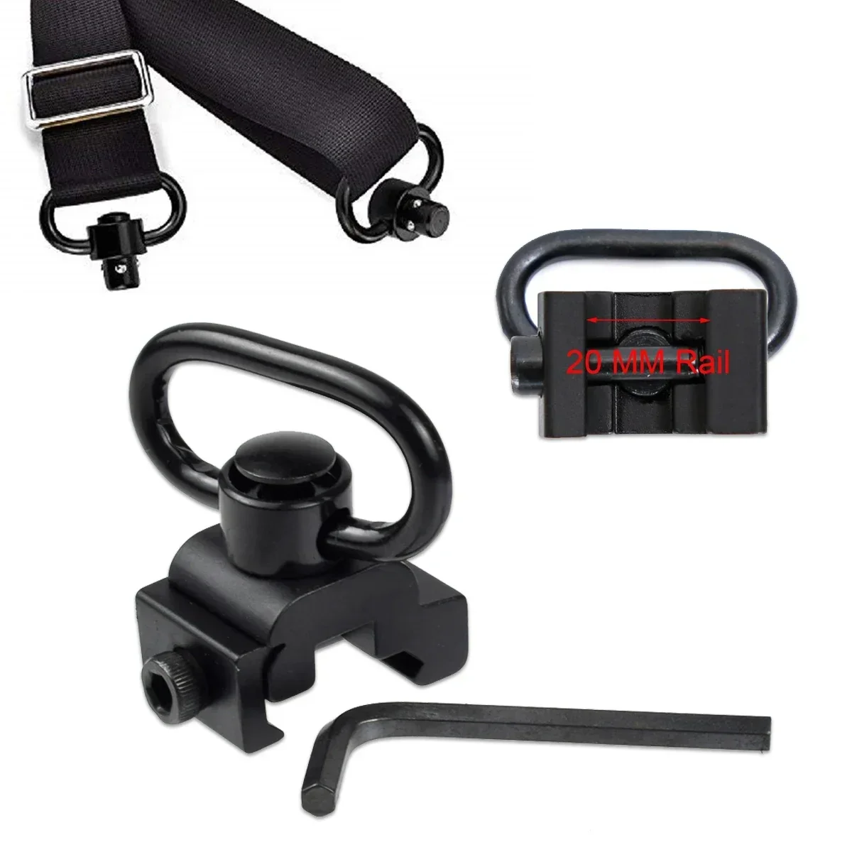 Pulsador de separación rápida resistente con soporte giratorio QD de 1,25" giratorios 360 °   Giratorio para eslinga de rifle de dos puntos fácil de montar