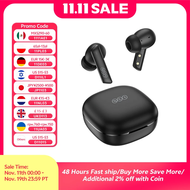 QCY HT05 ANC Беспроводные наушники 40 дБ с шумоподавлением Bluetooth 5,2 Наушники 6 микрофонов ENC HD Call TWS Наушники Режим прозрачности