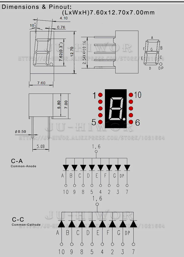 10 Uds 0,3 pulgadas 10 pines 3014AS 3014BS 3104AS 3104BS 1 Bit dígito 7 segmentos pantalla Digital LED roja cátodo de ánodo común Digitron