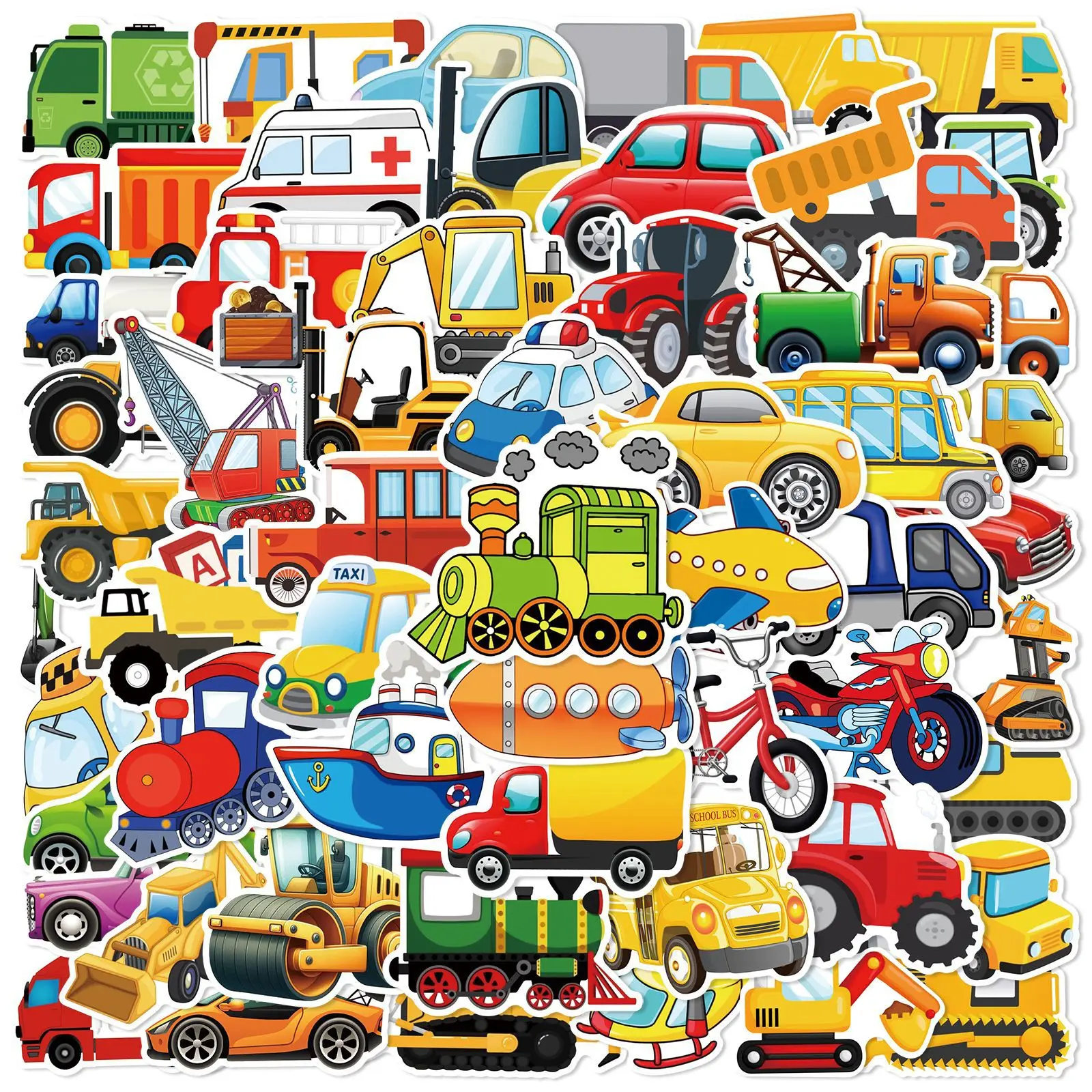 60 uds pegatina de transporte de vehículos de ingeniería de dibujos animados decoración de casco pegatina impermeable
