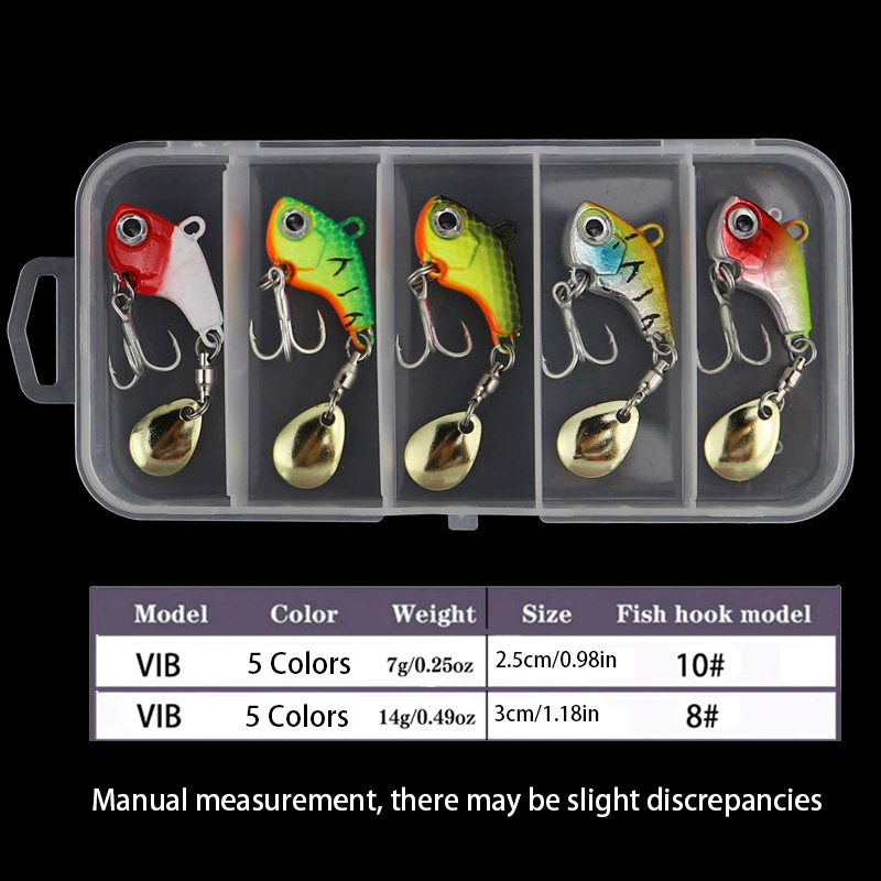5pcs Fishing Lure Set Wobbler Rotating Metal VIB Vibration Bait Spinner Spoon Jig Sea Lures Artificial Hard Baits Sequins Tackle