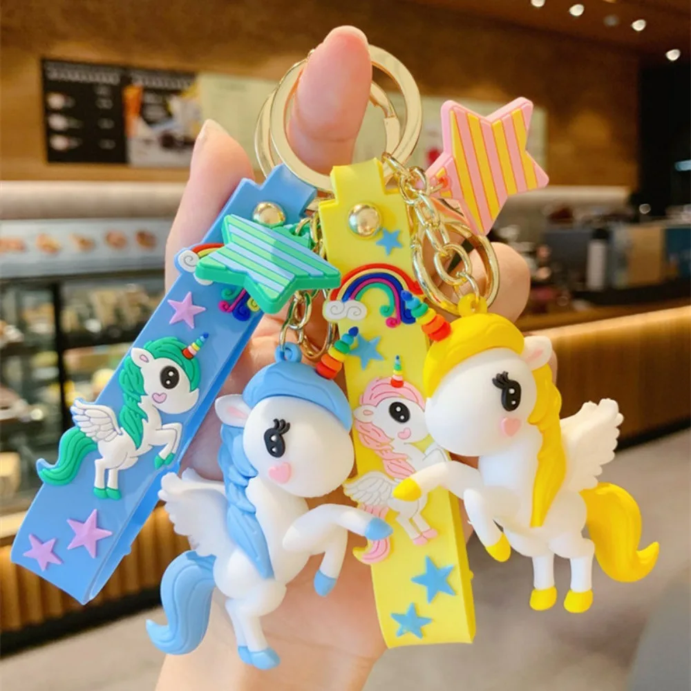 1PC 만화 무지개 말 열쇠고리 귀여운 유니콘 자동차 키체인 펜던트 크리에이티브 트렌드 가방 펜던트 선물 열쇠고리 선물 액세서리