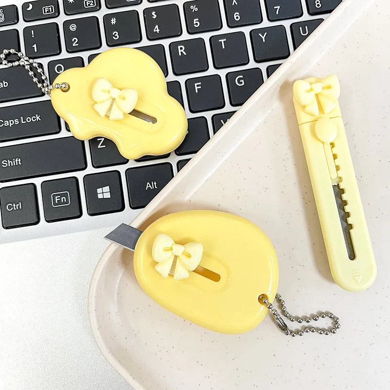 Mini Cute Yellow Bow Art Utility Knife Paper Knife Retractable Knife for Unpacking Express Packages Stationery Gift