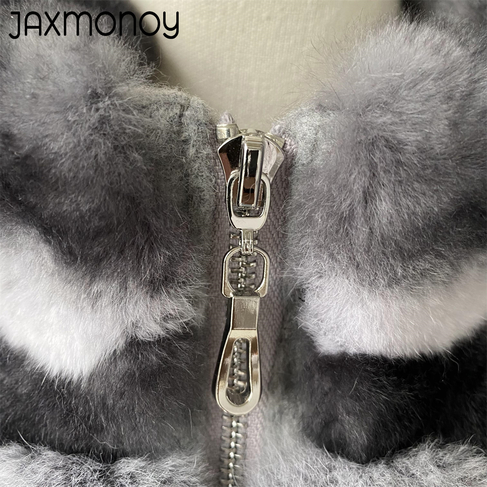 Jaxmonoy Natuurlijke Konijnenbontjas Voor Dames Winter Real Rex Konijnenbont Vest Dames Mode Patchwork Wolmix Vest Val