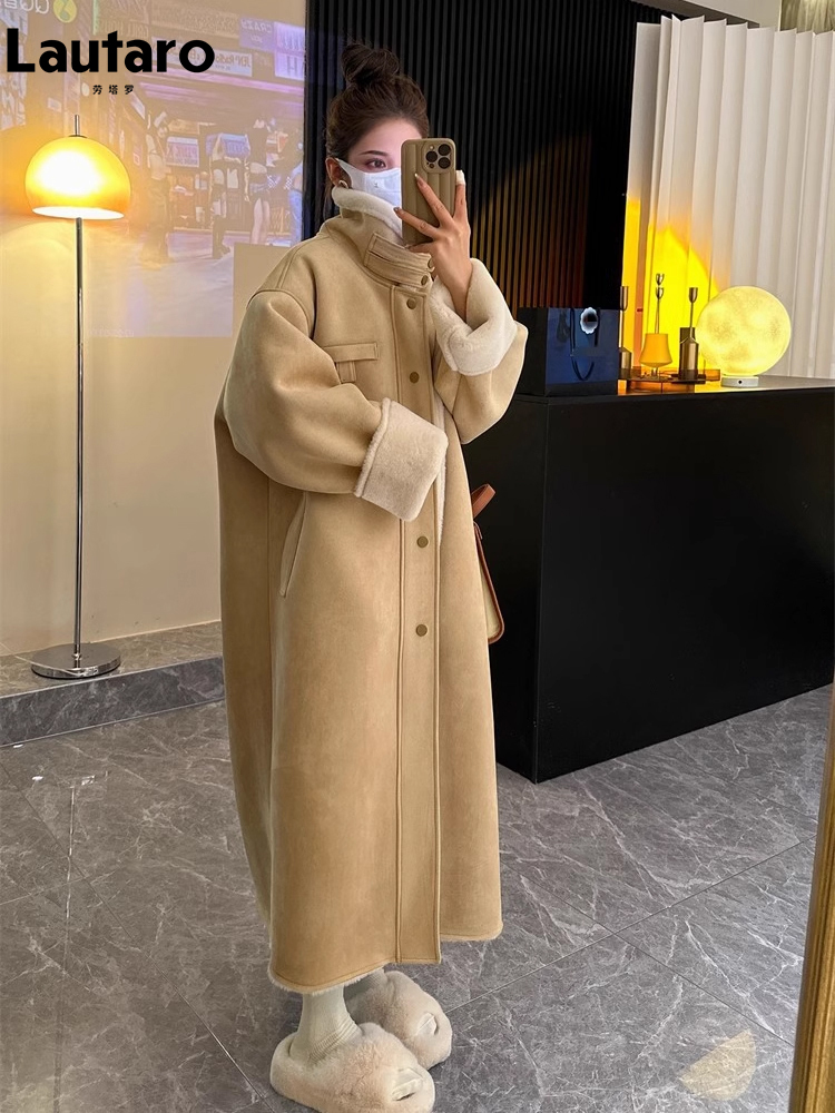 Lautaro winter lange lose lässig wind dicht verdickt warm faux Schaffell Mantel Frauen übergroße flauschige Lammfell Mantel 2023
