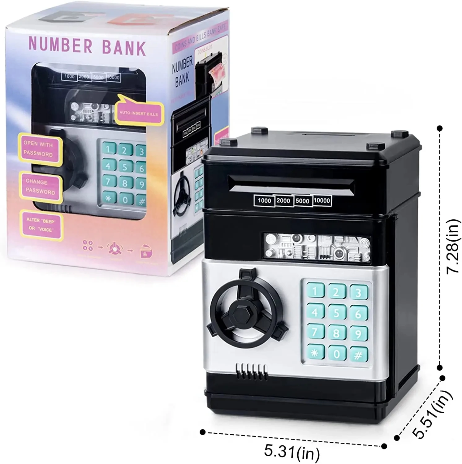 กล่องเก็บเงิน celengan elektronik เอทีเอ็มแบบใส่รหัสผ่านกระปุกออมสินตู้ ATM เครื่องฝากอัตโนมัติของขวัญคริสต์มาสสำหรับเด็ก