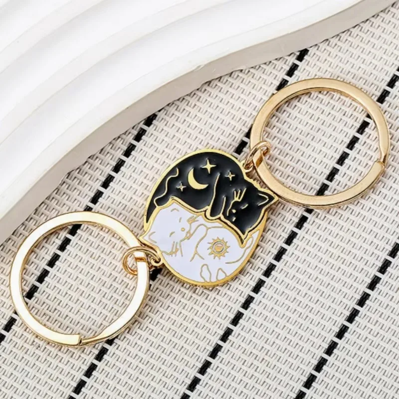 Casal combinando gato chaveiro amantes de aço inoxidável presente para namorado bonito chaveiro para amantes de gatos combinando presente de gato para casais