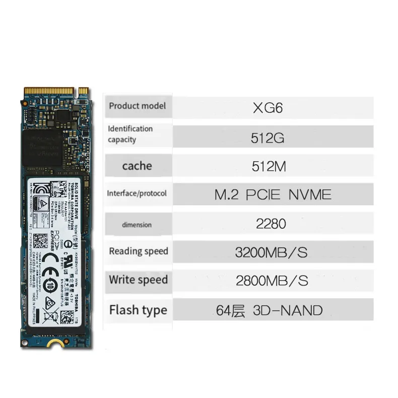도시바 아머용 SSD XG6, 512GB, 1TB, 2TB, M.2 NVME 2280, 솔리드 스테이트 드라이브, 2Tb 노트북 SSD 1T