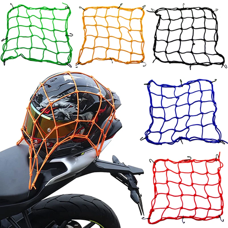 40x40 cm Moto 6 Ganci Elastico Bungee Net Moto Casco di Stoccaggio Serbatoio Bagagli Maglia Web Accessori moto 5 Colori