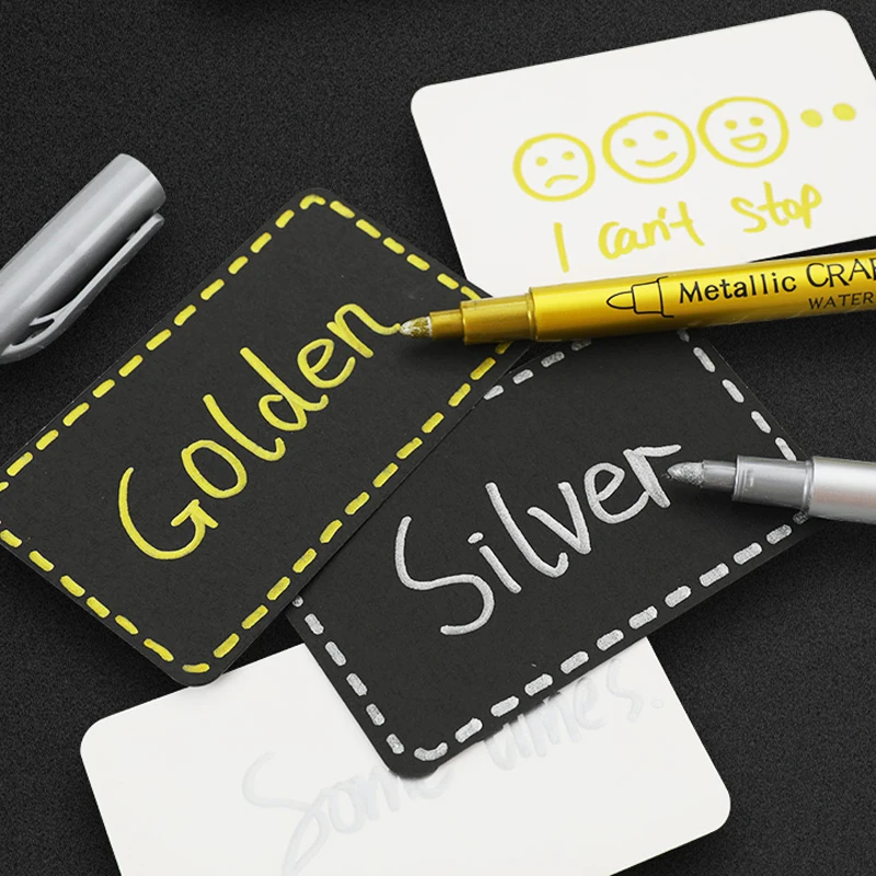 8 ชิ้น/เซ็ต METALLIC MARKER ปากกาทองเงินสีแปรงปากกา Medium Point Markers สําหรับโลหะ ROCK ภาพวาดกระดาษสีดําการ์ดทํา