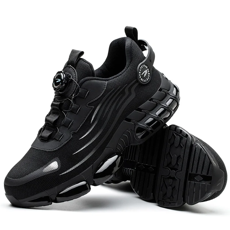 Rotary Button Adjustable Safety Shoes Comfortable Soft Work Sneakers Lightweight Slip Resistant Low Top Steel Toe Boots for Men