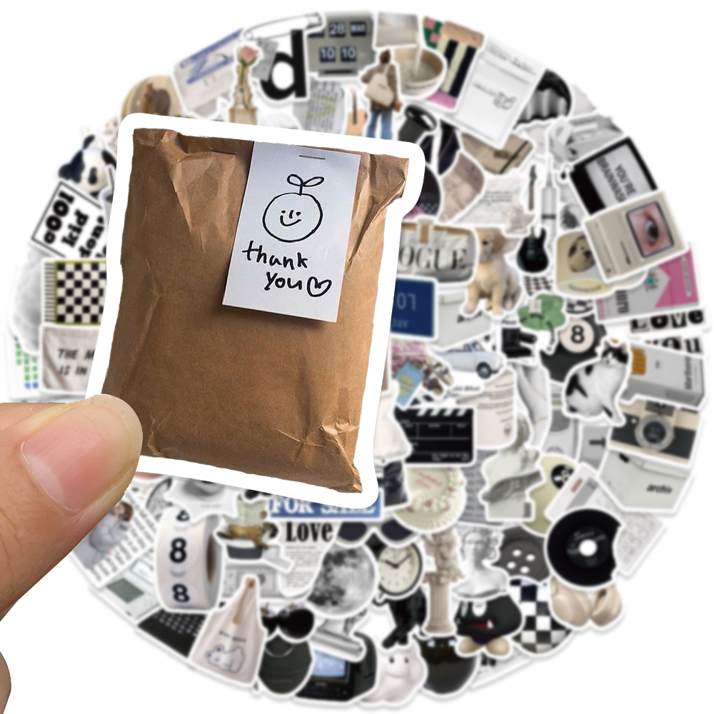 61/118pcs Black and White Ins Style Stickers DIY Scrapbooking Journal Collage Phone Diary Album Happy Plan Gift Decoration