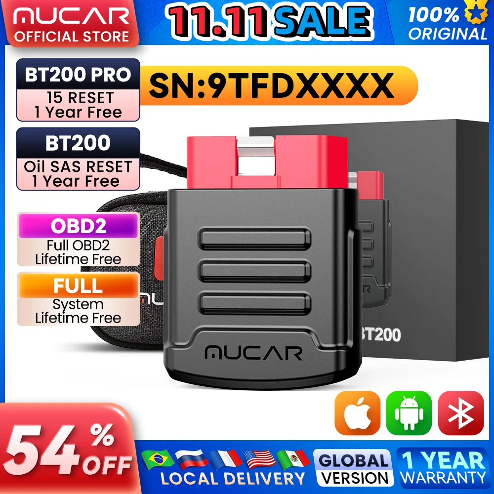 Диагностический сканер MUCAR BT200, прибор для диагностики автомобиля, Obd 2, Bluetooth, Wi-Fi, для всех автомобилей