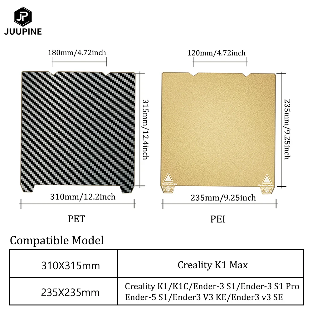 For Creality K1C/ K1/ K1 MAX /Ender3 V3 KE/310X315mm PEI Build Plate 235X235mm For Ender 3 V3 Se /Ender 3 S1 PRO / Ender-5 S1