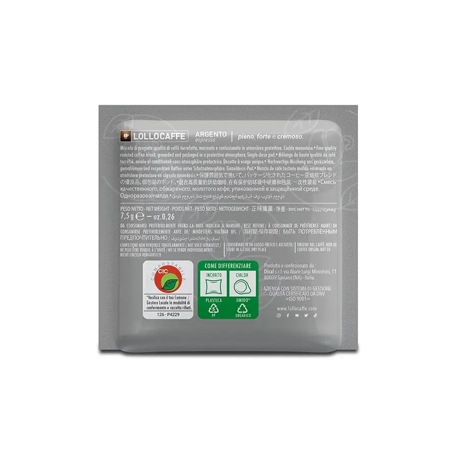Café gaufré compostable Lollo, mélange d'argent, 600 dosettes, système ESE