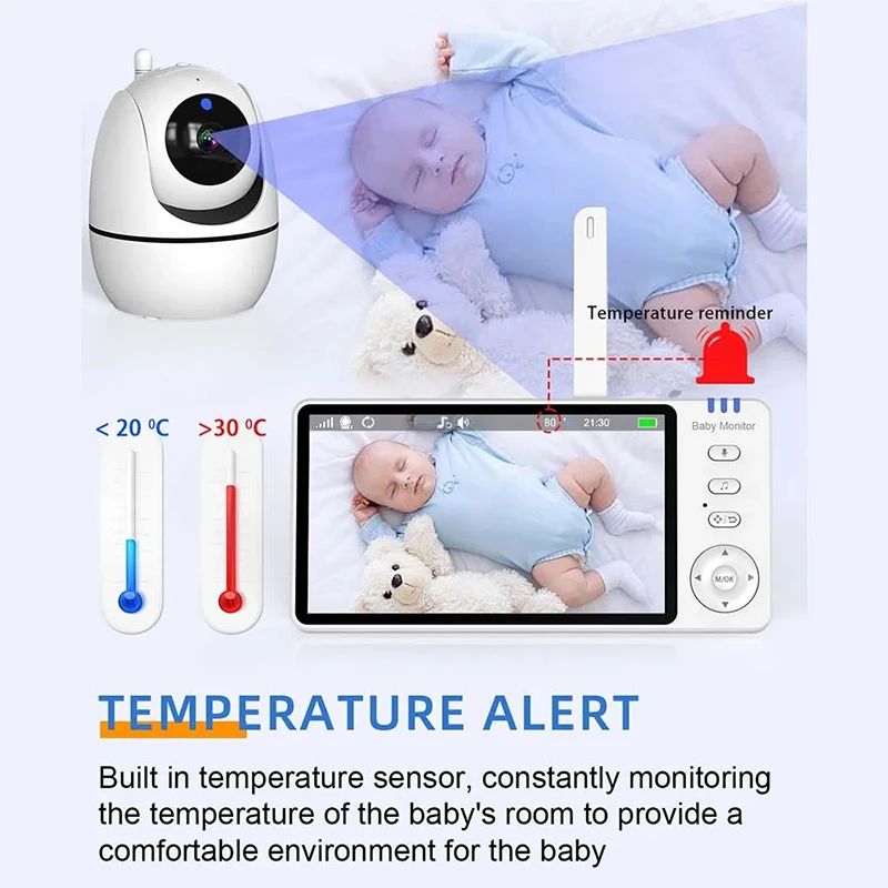 5 Polegada vídeo monitor do bebê com câmera ptz zoom babyphone cam proteção de segurança câmeras vigilância sensor temperatura canção de ninar