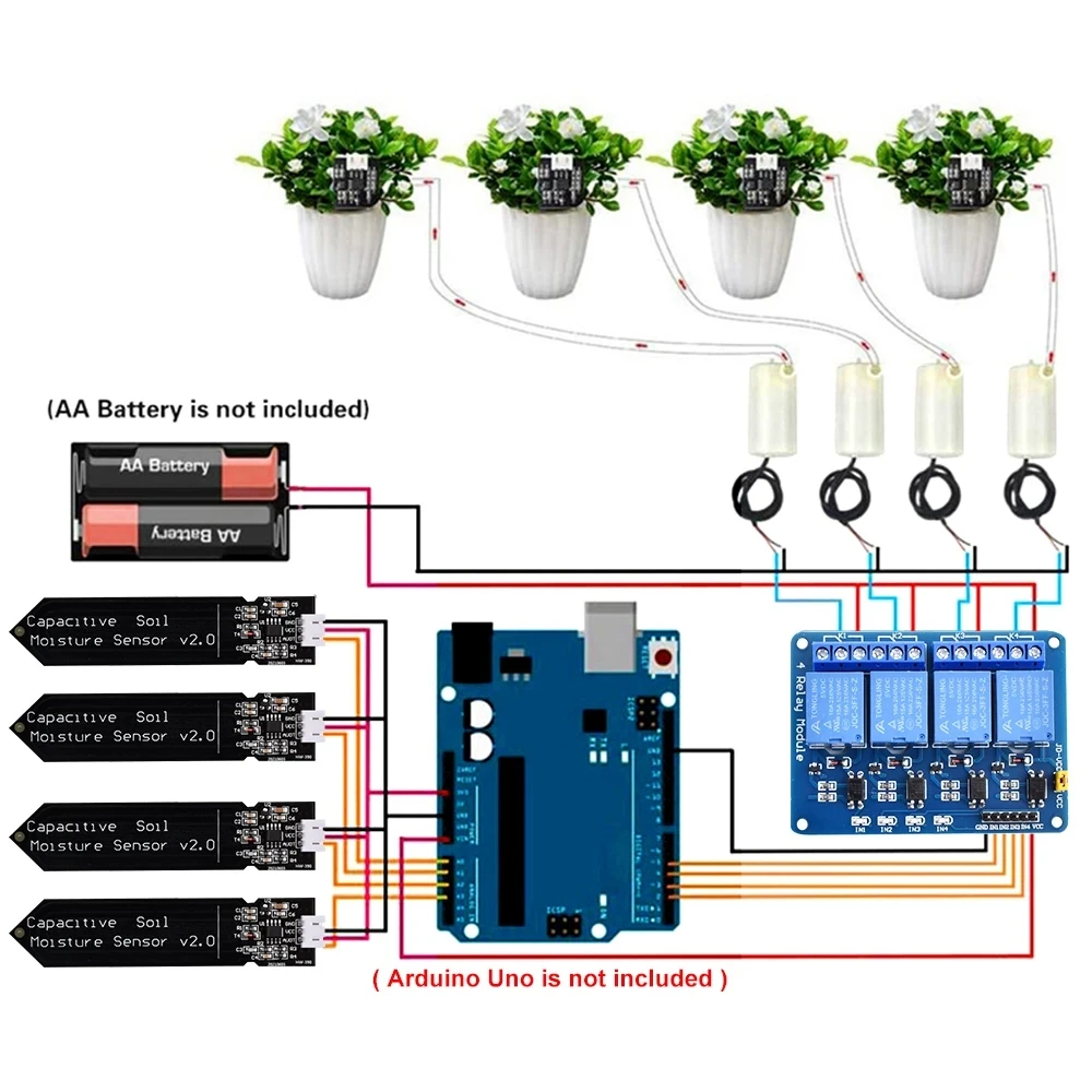4-Wege-DIY-Kit mit automatischer Bewässerung und Motherboard R3, 4-Wege-Relais, automatische Bewässerung, Gartenblumen, Vier-Wege
