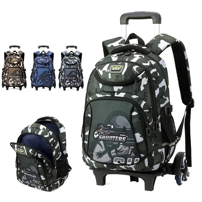 Children School Backpack for Kids Boy Wheeled Backpack Student Backpacks Trolley School bag with Wheels Rolling Luggage Book Bag