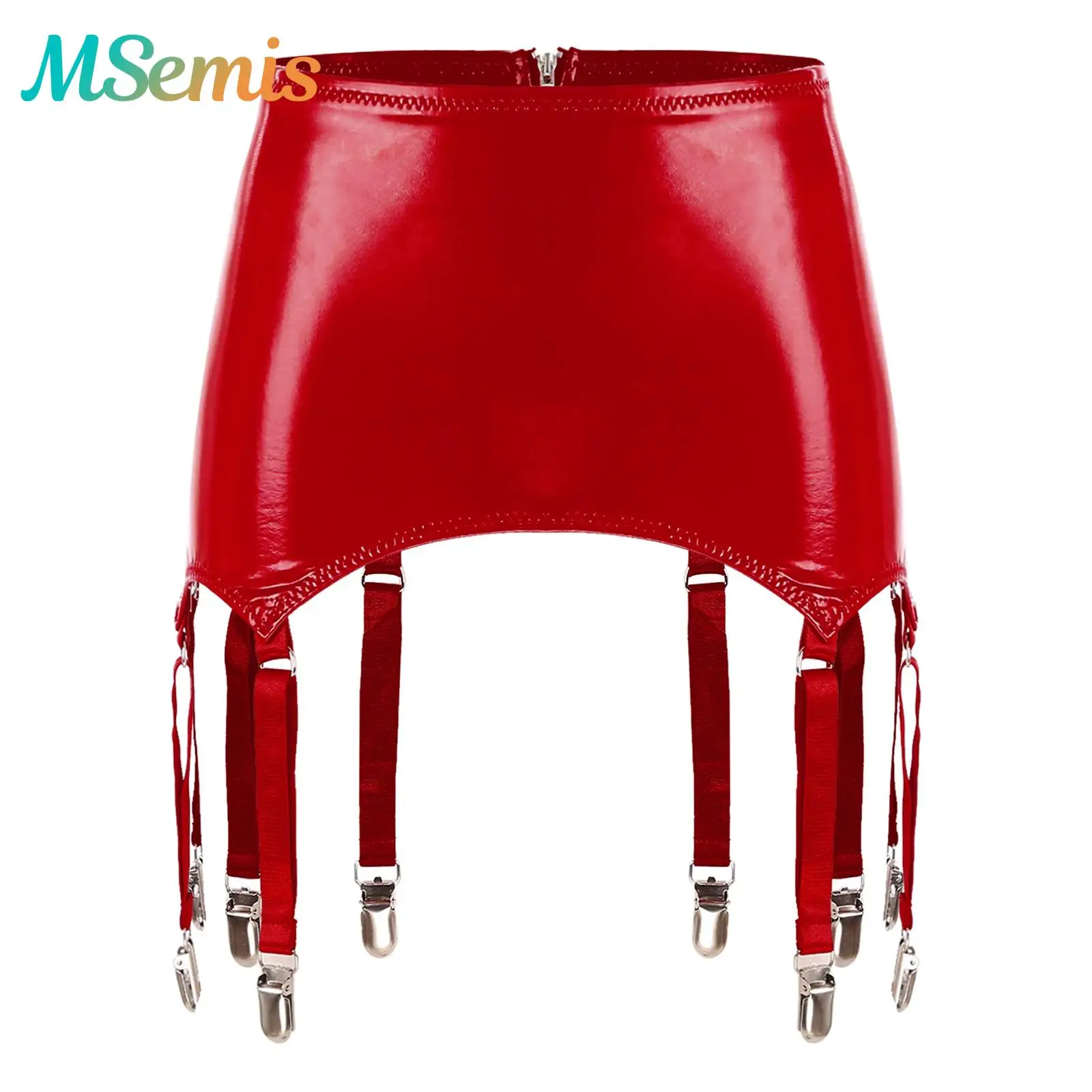 Giarrettiere da donna Gonne in lattice Reggicalze da donna Minigonne in pelle verniciata effetto bagnato Giarrettiere con clip in metallo Costume da clubwear