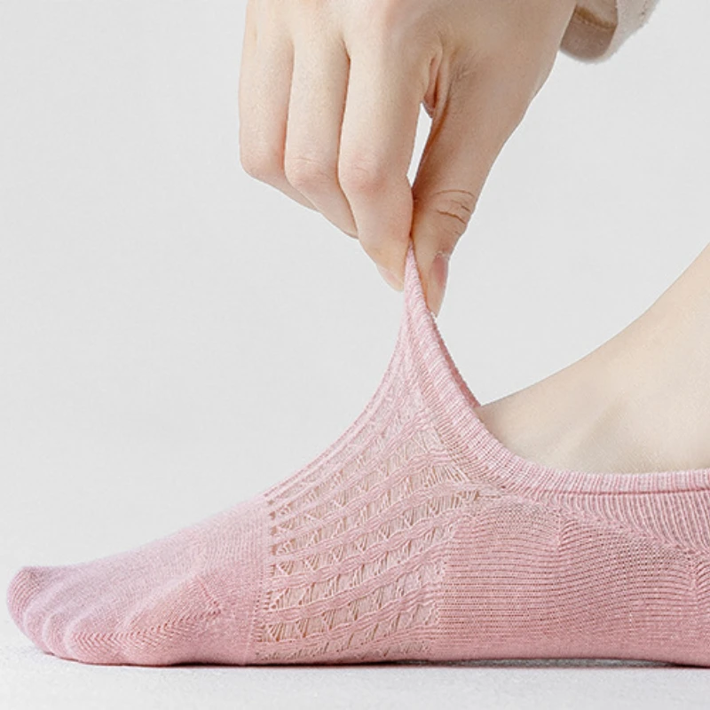 3 pares de calcetines invisibles de malla para mujer, calcetines de verano de silicona antideslizantes hasta el tobillo, calcetines bajos de algodón transpirables para mujer