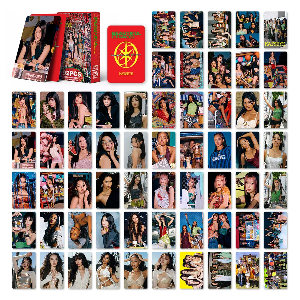 92PCS KATSEYE BEAUTIFUL CHAOS Album LOMO Cards Set - Manon Daniela Lara Holographic Photocard with Stickers