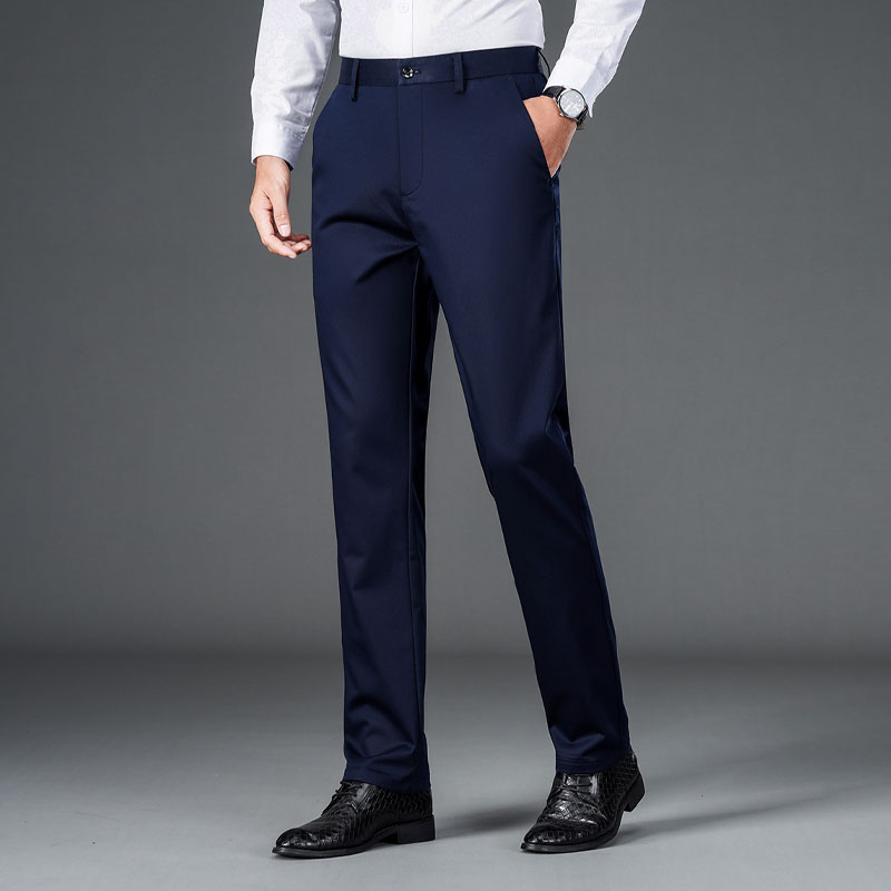 Pantalon décontracté d'affaires léger pour hommes avec micro élastique pantalon à séchage rapide pour hommes nouveau pantalon de bureau à jambe droite noir bleu profond