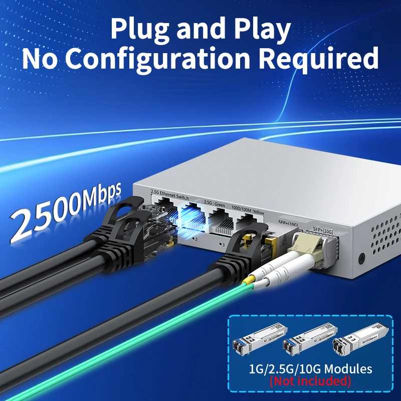 HORACO 2.5Gb Switch 2.5GBASE-T 4 Port 2.5G RJ45 with 2 Port 10G SFP+ Fanless Unmanaged Plug and Play Network Switch